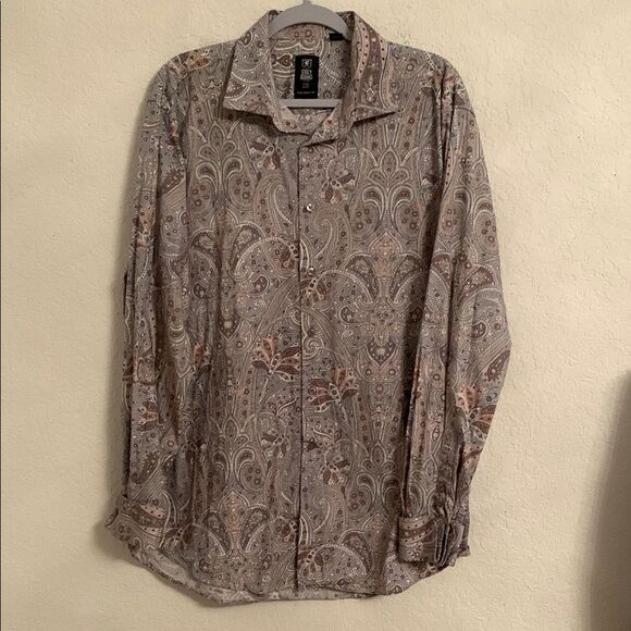 Stacy Adams Gray and Brown Casual Button Down Shirt Men’s Size 17,5/36-37 - Picture 2 of 8